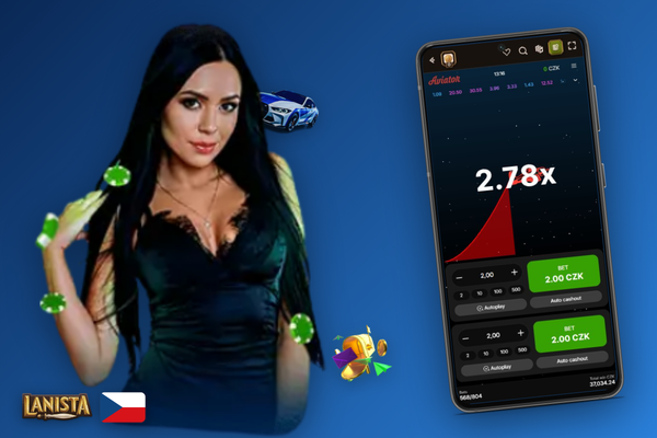 Průběh kola Aviator v Lanista Kasino – letadlo stoupá na multiplikátor 3,27x