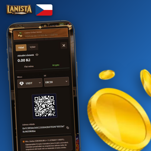 Lanista Kasino vklad – pokladna s ikonami Visa, Mastercard, Skrill a Bitcoin